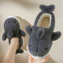 Novedad 2025: Bonitas pantuflas de ballena de algodón – Pantuflas de invierno para mujer para parejas – Pantuflas de hombre con motivo de dibujos animados - Gris - Ver 2