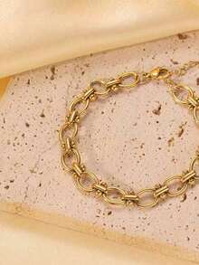 1pc Stainless Steel Unique Geometric Chain Design Punk Bracelet For Women, Suitable For Holidays And Gift Giving - 黃金 - 查看 6