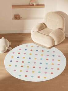 1pc Soft Plush Round Cushion Mat With Gentle Polka Dot Design - Easy To Clean, Suitable For Bedroom And Living Room Decor, Adding Cozy Charm, Washable Indoor Mat | Play Rug | Area Rug, Home Decor Carpet, Holiday Decoration Kitchen Rug