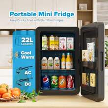 Mini Fridge 22L Portable Mini Refrigerator 12V Car Fridge Cooler Black - Negro - Ver 4