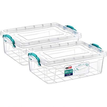 Best House| Plastic Storage Box With Clips & Lid| Size 5L (L:32.2cm W:20.5cm H:13.6cm)| Set Of 2| Rectangle|Stackable Clear Durable Multipurpose Office Home Kitchen Tool Versatile(SMALL Size)-5Litres