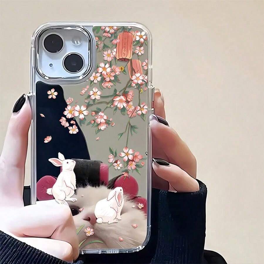 Pink Blossoms Cute Rabbits Element-design phone case, suitable for models 16, 15, 14 Pro Max, 13, 12, 11, XR, XS Plus phone cases, made of TPU silicone material, providing shock and drop protection, with drop protection function, and has a very good hand feel. It is the most suitable gift for family, friends, and loved ones. - シルバー - チェックする 1