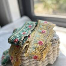 1/5 Yard bestickter Pailletten-Spitze - mehrfarbiges Blumenmuster, geeignet für DIY Hutbänder, Krawatten, Vorhangdekorationen und andere Nähprojekte, kann verwendet werden für Spitzennäherei, bestickter Spitzenbesatz, Pailletten-Spitzenbesatz, Nähen von Spitzenbesatz, Basteln, Heimdekoration, Modedesign, chinesischer Stil und Weihnachtsgeschenkverpackung. - Verschiedenfarbig - Übersicht 10