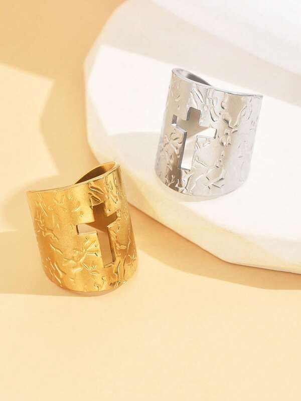 1pc Minimalist Geometric Open Ring, Adjustable Stainless Steel 18K Gold Plated Waterproof Jewelry For Daily Wear