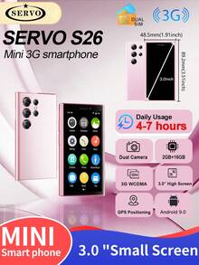 SERVO 迷你智能手机 3 英寸小显示屏 3G WCDMA 蜂窝网络 双 SIM 卡 RAM 2GB ROM 16GB GPS WiFi 高清摄像头 小型手机 - 粉色 - 查看 13