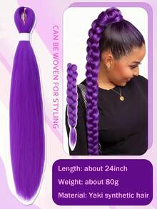 紫色编织假发接发 1 包 24 英寸预拉伸编织假发，女士紫色接发，适用于辫子、角色扮演、万圣节服装 - 彩色 - 查看 4