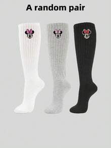 Disney 6/3/1 双正品刺绣米妮图案女士过膝/及膝/中筒袜，保暖百搭，适合秋冬季节，柔软舒适透气，可作为万圣节、圣诞节礼物 - 彩色 - 查看 12