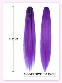 32英寸长马尾假发，长直马尾夹式爪形假发，自然逼真合成假发，女士深紫色耐热纤维夹式马尾假发 - 紫色 - 查看 4