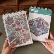 51pcs Horror Town Miniature Scene Sticker Book, Includes 20 Different Scenes And 31 Sticker Materials, Upgraded Laminated 3D Cartoon House DIY Landscaping Decoration Graffiti Sticker Scrapbook Supplies