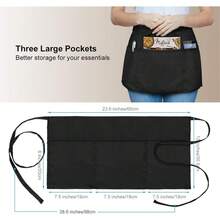 2 Pack Waitress Half Aprons With 3 Pockets, 12 Inch Black Waist Aprons For Servers, Water & Oil Resistant Aprons For Women Food Service Aprons - 黑色 - 查看 4