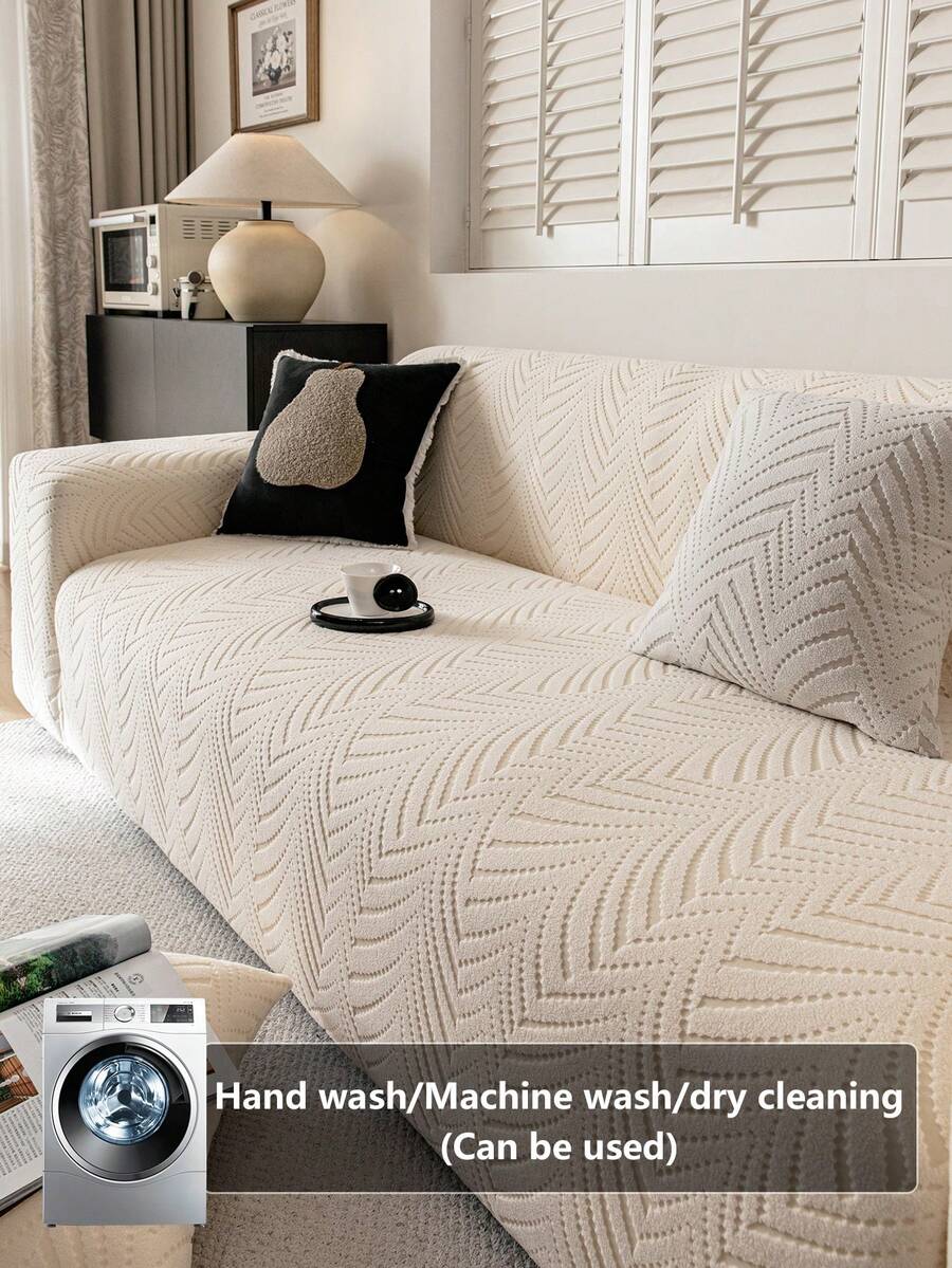 1pc All-Season Stretchy Sofa Cover, Anti-Slip Full Coverage Sofa Seat Cushion Slipcover, Machine Washable Dust-Proof Sofa Blanket, Pet-Friendly For Bedroom, Office, Living Room, Single/2/3/4 Seater - Beige - View 1