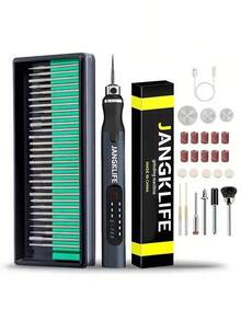 JANGKLIFE 54件套USB充电便携式电动微型研磨笔，3档速度可调，适用于研磨、抛光、钻孔、雕刻、DIY工艺工具 - 黑色 - 查看 12