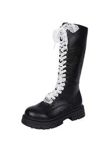 بوت نسائية طويلة حتى منتصف الساق مع سحاب وأربطة، متوفرة بالمقاسات من 35 إلى 43، بوت فارس ذات أربطة وساق طويلة تصل إلى أعلى الركبة، بوت دراجات نارية للنساء، مناسبة للخريف والشتاء