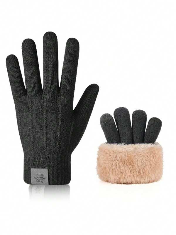 Unisex Touchscreen Warm Gloves - Double-Layer Thermal Lined Windproof Cold-Proof Knitted Gloves, Suitable For Cycling And Outdoor Activities, Casual Solid Colors (Black, Brown, Gray, Navy Blue), Winter Gear