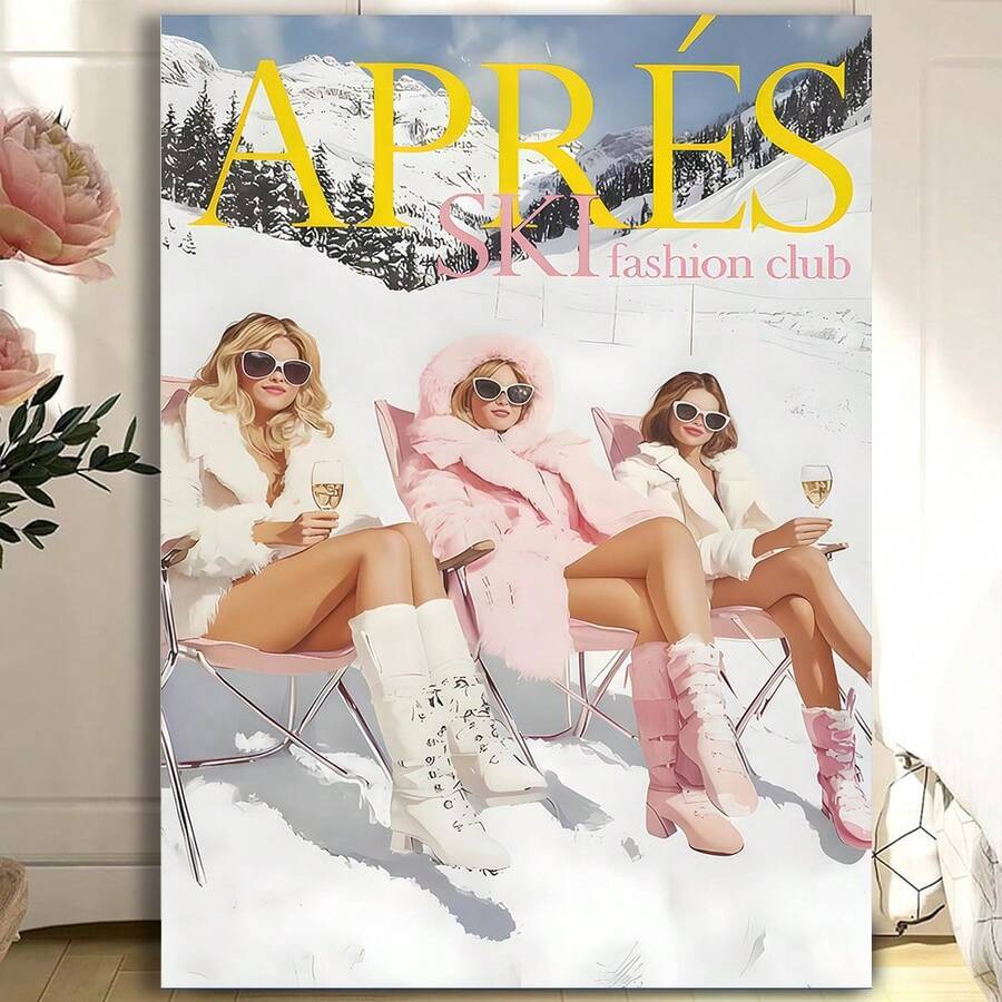 Framed 1PC Funky Apres Ski Girly Canvas Posters Winter Skiing Wall Art Funny Preppy Fashion Club Aesthetic Prints Painting For Living Room Apartment Dorm Wall Decor - Đã đóng khung - Xem 1