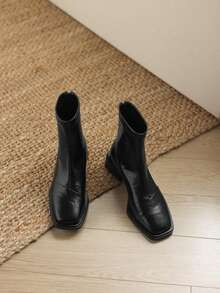 Damen Französischer Stil vielseitige Ankle Boots, modische Plateau-Absatz Stiefeletten mit Reißverschluss hinten, Herbst/Winter - Schwarz - Übersicht 6