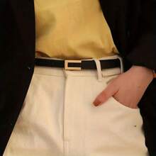 Women's Geometric Buckle PU Thin Belt, Solid Color Fashion Belt, Classic Retro Dress Coat Waist Belt - 金色 - 查看 10