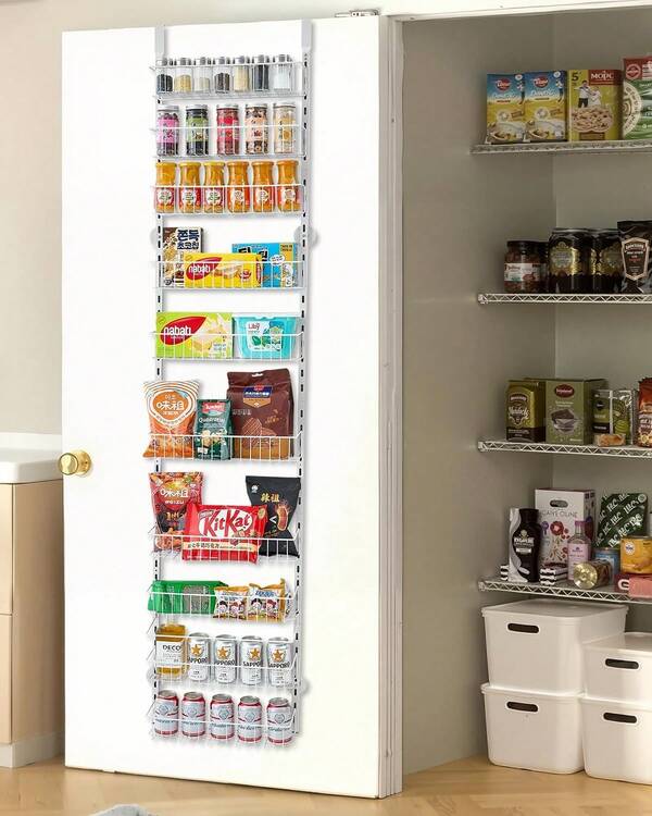 Over Door Pantry Organizer, 10-Tier Pantry Organization And Storage, Heavy-Duty Steel Hanging Spice Rack, Adjustable Wall Seasoning Shelves, Home Kitchen Laundry Room Bathroom, WhiteSpecialForCanada