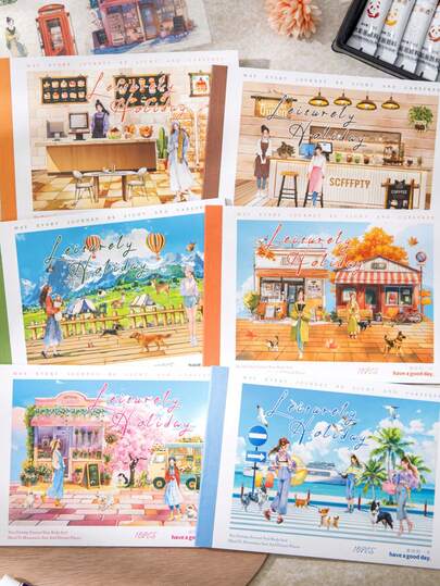 10张休闲假日系列复古剪贴簿装饰贴纸，适用于日记、手工制作、风景摄影