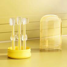 3pcs Cepillo de Dientes de Silicona con Vaso de Lavado, Cepillo Limpiador de Musgo Oral y de Lengua, Cuidado Oral Portátil para Viajes - Amarillo - Ver 4