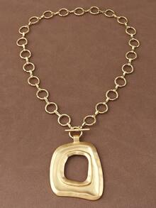 SUPBORA 1pc Fashion Matte Gold/Silver Color Asymmetrical Open Hollow Square Shape Pendant Chunky Chain Statement Necklace Suitable For Women's Daily Wear 18" - Matte Gold - View 5