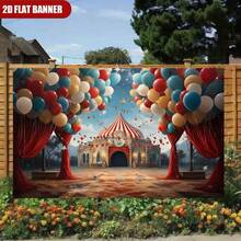1 pancarta 2D con globos de colores y una carpa de circo mágica para una celebración soñadora - Perfecta para decoraciones de fiesta de cumpleaños y fiestas con tema de carnaval, hecha de material de poliéster duradero - Multicolor - Ver 6