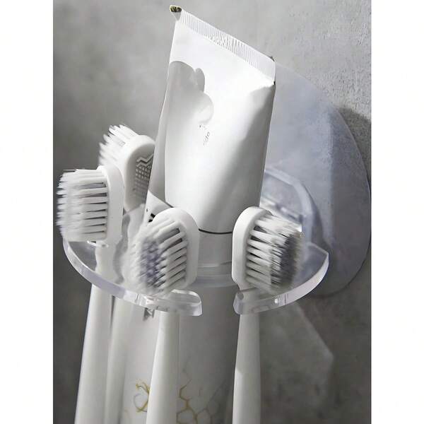 Self-Adhesive Toothbrush Storage Rack, Wall Mounted Toothbrush Holder For Bathroom,Foldable Five-Hole Storage, Toothpaste And Toothbrush Holder, Multifunctional Storage Rack, Can Store Razors And Bath Balls, Saves Counter Space, Bathroom Accessories