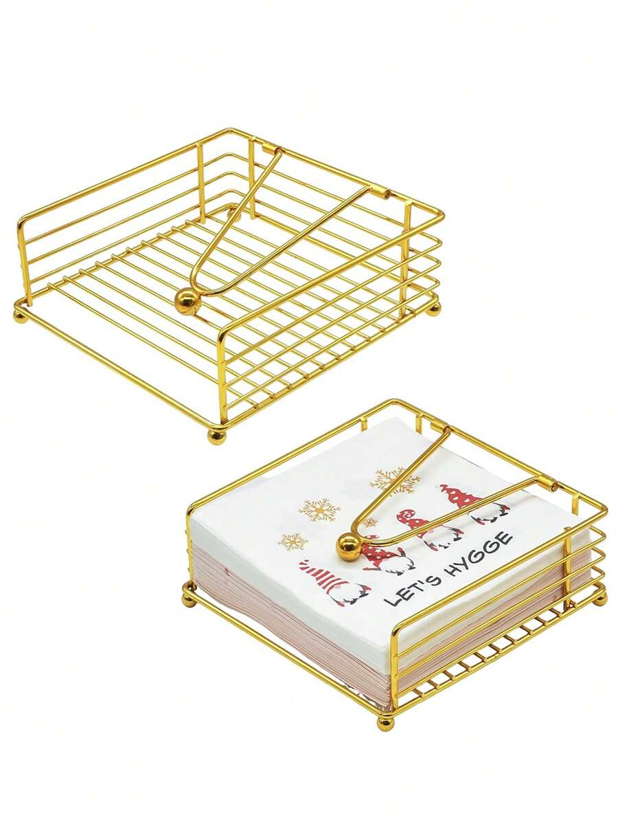 Scandinavian Metal Napkin Holder, Iron Tissue Dispenser Stand For Kitchen, Dining Table, Cafe & Restaurant Use - Gold - View 1