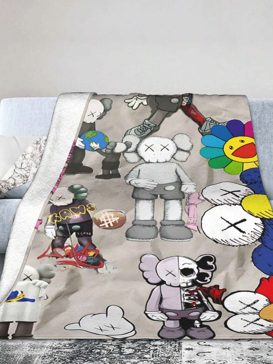 Kawss Kawaii Kaw Blanket Cartoon Print Flannel Blanket - Ultra Soft Anime Throw, The Thoughtful Gift For Christmas, Birthday, Halloween, For Sofa, Camping & Travel Comfort - 黑色 - 查看 1