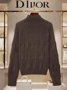 Women's Solid Color Top, Round Neck Long Sleeve Sweater, Casual Street Style, Popular Autumn/Winter Design, Versatile Item Suitable For Various Occasions, Women's Jacket, Women's Pullover, Women's Professional Wear, Easter Sweater And Other Women's Fashion Items.