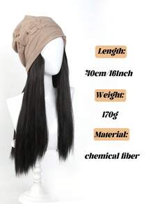 女士假发和帽子一体式设计，16英寸长直发合成假发，保暖柔软，适合秋冬季节佩戴。