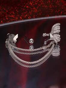 Nooxian 2pcs Butterfly Tassel Zirconia Ear Cuff & Stud Earrings Set (No Gift Box), Women Earring Sets - Silver - View 6