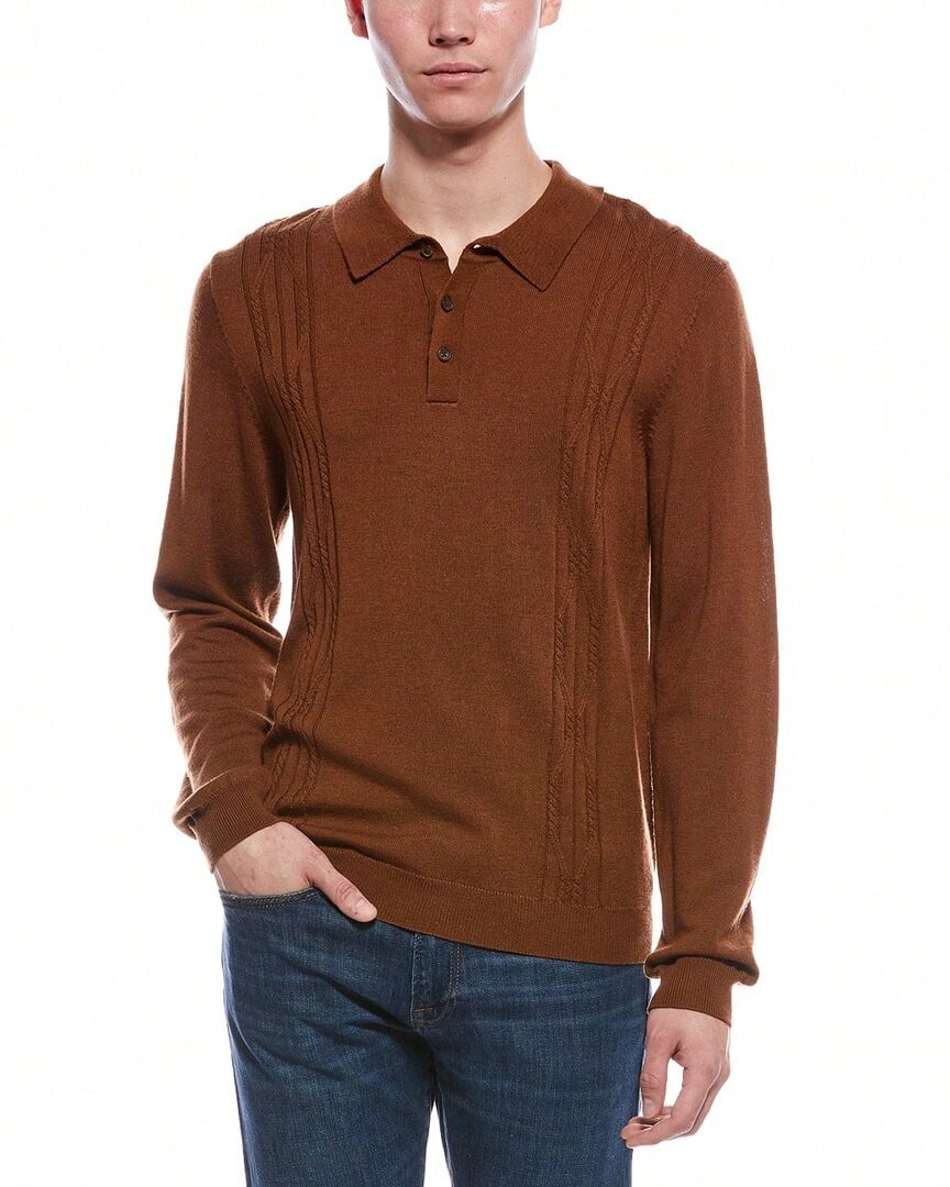 Bruno Magli Cable Front Merino Wool Polo Sweater - Nhiều màu - Xem 1