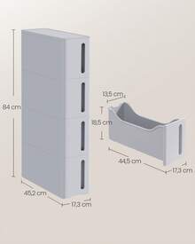 Torre de almacenamiento con ruedas, columna para cocina estrecha, estante de plástico con 4 niveles, ahorro de espacio, 45 x 17 x 84 cm, Gris - Gris Claro - Ver 6