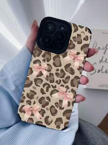 1pc Leopard Print Bow Striped Painted Protective Phone Case, Shockproof, Compatible With Apple 11, 12, 13, 14, 12 Pro Max, 13 Pro Max, 15, 15 Pro, 15 Plus, 15 Pro Max, 16, 16 Pro, 16 Plus, 16 Pro Max, 17, 17 Pro, 17 Air, 17 Pro Max / S23 Ultra / S24 Ultra / S25 Ultra - Multicolor - View 2