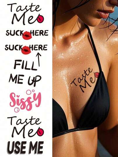 6张情色性感临时纹身贴纸，英文短语假纹身，持久防水人体彩绘纹身装饰贴纸，为情侣创造浪漫回忆，防水持久纹身贴纸