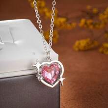 Fashion Pink Heart Synthetic Pendant Necklace Christmas Gift Synthetic Gemstone Jewelry - Bạc - Xem 8