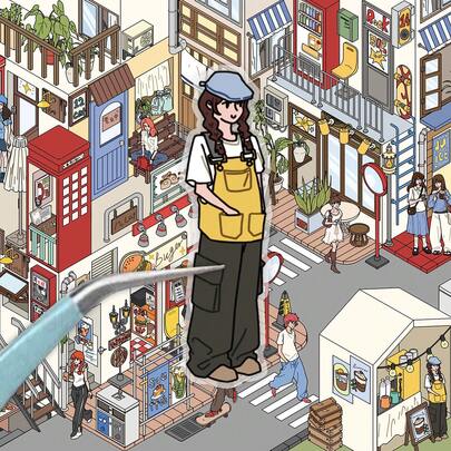 Pegatinas de escena callejera de gran tamaño, pegatinas de escena en miniatura 3D tridimensionales, pegatinas apilables de dibujos animados creativos y pegatinas antiestrés.