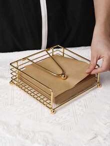 Scandinavian Metal Napkin Holder, Iron Tissue Dispenser Stand For Kitchen, Dining Table, Cafe & Restaurant Use - Gold - View 7