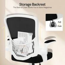 GartistGo Ergonomic Office Desk Chair With Flip-Up Armrests, Mid-Back Mesh Chair With Lumbar Support, Adjustable Height & Storage Backrest, Comfortable Computer Chair For Home Office - Black and White - View 9