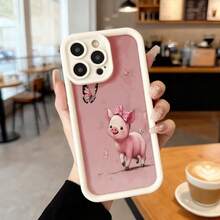Cubierta de teléfono con diseño de cerdito rosa con lazo y mariposas para iPhone 14 Pro Max funda protectora suave estilo kawaii para uso diario en cafeterías y salones Aplicable a los teléfonos de la serie Apple y Galaxy - Negro - Ver 3