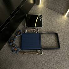 奢华 Y2K 草编图案深蓝色手机壳,牛仔布花朵手链设计,兼容三星 Galaxy ZFlip7、Z Flip6、ZFlip 5 后盖 - 寶藍色 - 查看 9