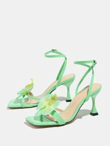 Jin Bei Qi 女士高跟鞋，时尚百搭，适合春夏派对、户外活动和高端聚会。鞋款特色包括：漆面酒杯形鞋跟、方头设计、闪亮3D兰花装饰、交叉绑带、神秘石纹材质、可调节踝带，以及优雅奢华的绿色，适合正式场合、舞会和日常穿着。 - 綠色 - 查看 7