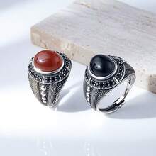 Adjustable S925 Silver Black Resin Hollow Punk Hip-Hop Style Ring For Women - Black - View 6