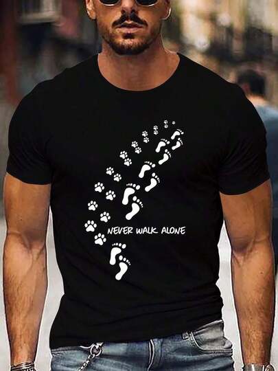 [Aventuras al aire libre] nunca caminar solo "camiseta blanca gráfica para hombre Casual-Camiseta de manga corta con diseño de estampado de patas, mezcla de poliéster, lavable a máquina para verano 100% Sudadera con capucha de algodón pesado