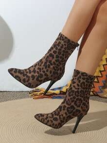 女士秋冬踝靴，新款粗跟，百搭时尚尖头设计，修身显瘦，适合派对等场合，麂皮踝靴，高跟靴，靴子，时尚后拉链靴，时尚踝靴，冬季保暖高跟靴 - 彩色 - 查看 5