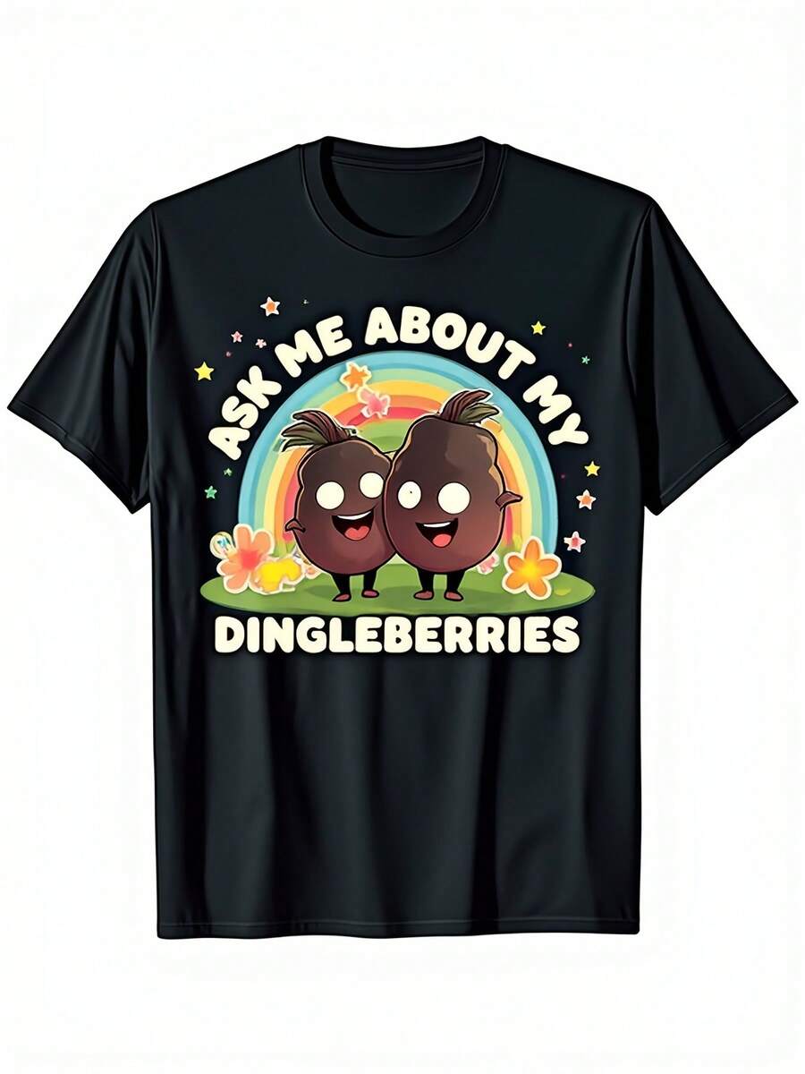Camiseta Divertida para Adultos - Pregúntame Sobre Mis Dingleberries - Camiseta Negra con Bayas Marrones y Diseño de Arcoíris - Camiseta Suave y Transpirable de 100% Algodón para Hombres y Mujeres - Tallas S-XXXL - Ropa Casual para el Día a Día y Fiestas - Regalo Gráfico Divertido para Fiestas, Atuendos Diarios - Ropa de Humor de Estilo Retro con Personajes Juguetones - Camiseta de Manga Corta de Cuello Redondo Cómoda para Todas las Estaciones, Camisetas Divertidas, Camisetas para Hombres Divertidas, Camisetas Impresas para Hombres, Camisetas Divertidas Inapropiadas, Camiseta Bordada - Negro - Ver 1