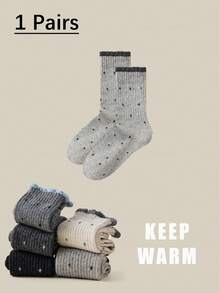 1双/2双/3双/5双装 女士加厚保暖蕾丝波点船袜，秋冬季舒适袜 - 彩色 - 查看 12