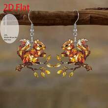 2D Flat Fashion Squirrel Perched On A Branch Earrings. Perfect As A Gift For Family And Friends On Holidays, Birthdays, Parties, And Everyday Wear. - Nhiều màu - Xem 7