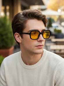 1 Pair Y2K Fashion Square Yellow Lens Glasses - Yellow - View 4